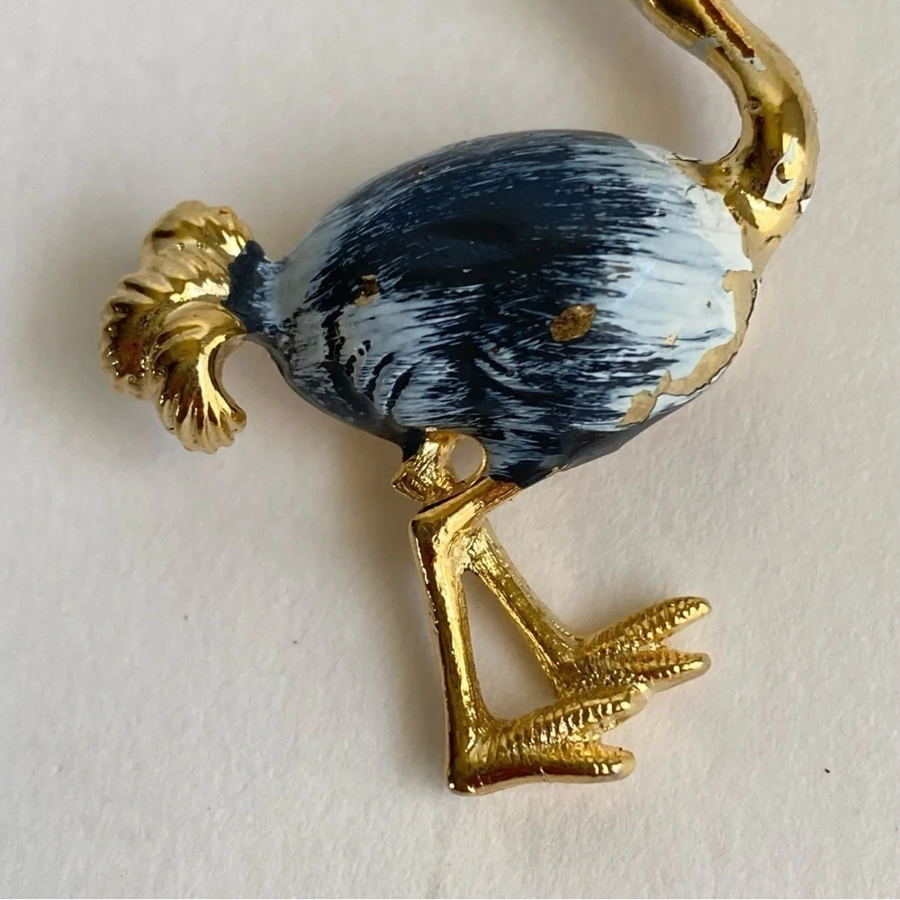Vintage 60s Gerrys Ostrich Brooch Figural Bird Pin Gold Tone Pink Rhinestone‎
